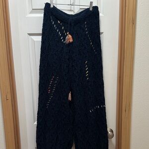 Women’s POL Navy Textured Knit Lounge Pants with Tassel Accents